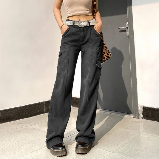 New Street High Waist Straight Leg Casual Jeans with Irregular Pockets