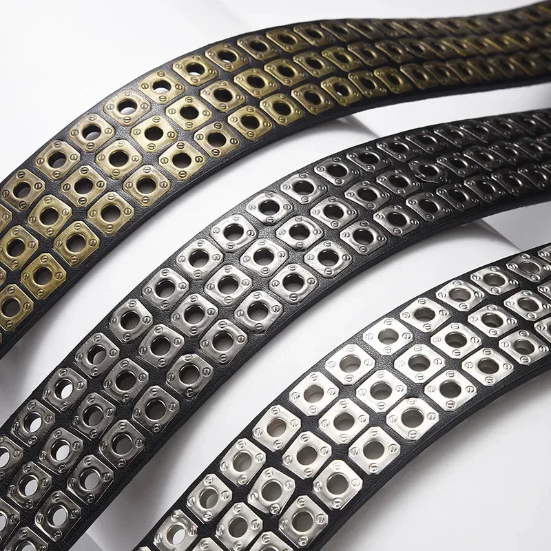 High Quality Hollow Rivet Designer Belt For Men And Women Gothic