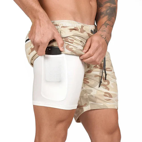 Men Sport Shorts  Sportswear Double-deck Running Shorts 2 In 1 Beach