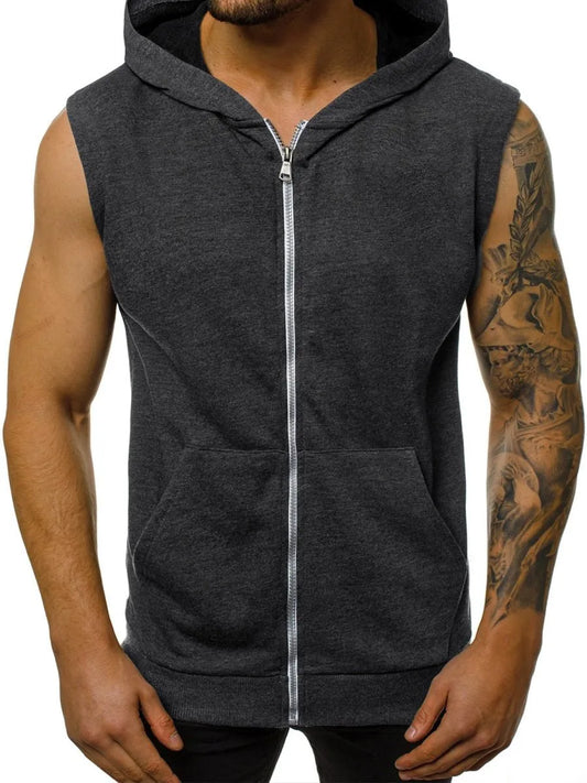 Wearing men's summer slim fashion fitness sports sleeveless vest,