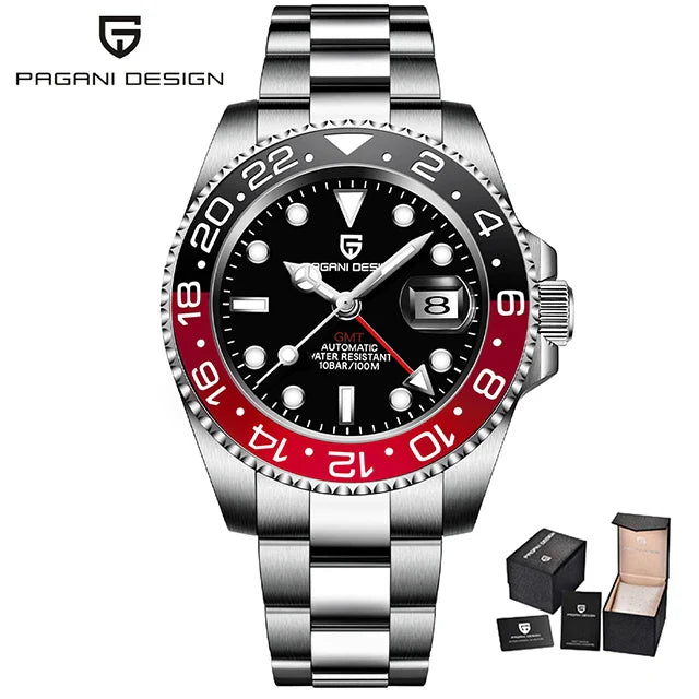 New PAGANI DESIGN Top Brand GMT Mens Wristwatch Sapphire Glass Automatic Men's Watch 100M Waterproof 40mm Men Mechanical Watches