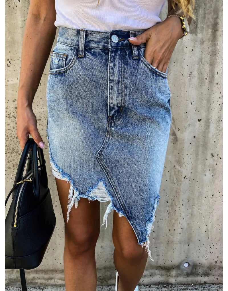2022 Summer New Ripped Irregular Denim Skirts For Women Fashion Street