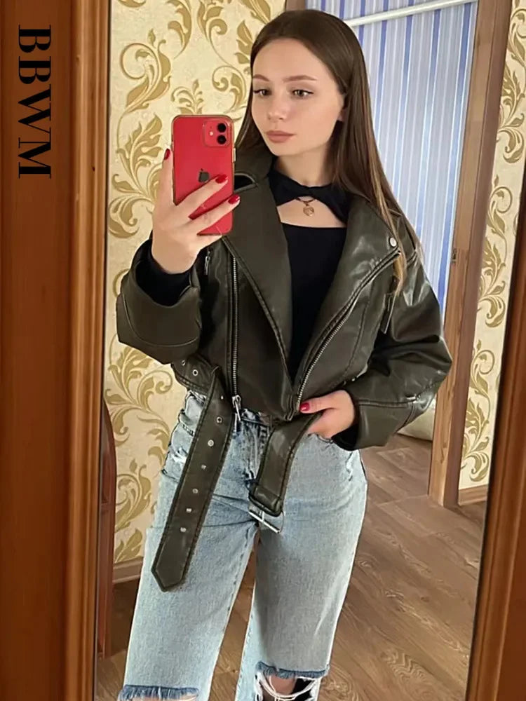 TRAF Women Oversized Vintage Loose Pu Faux Leather Short Jacket with