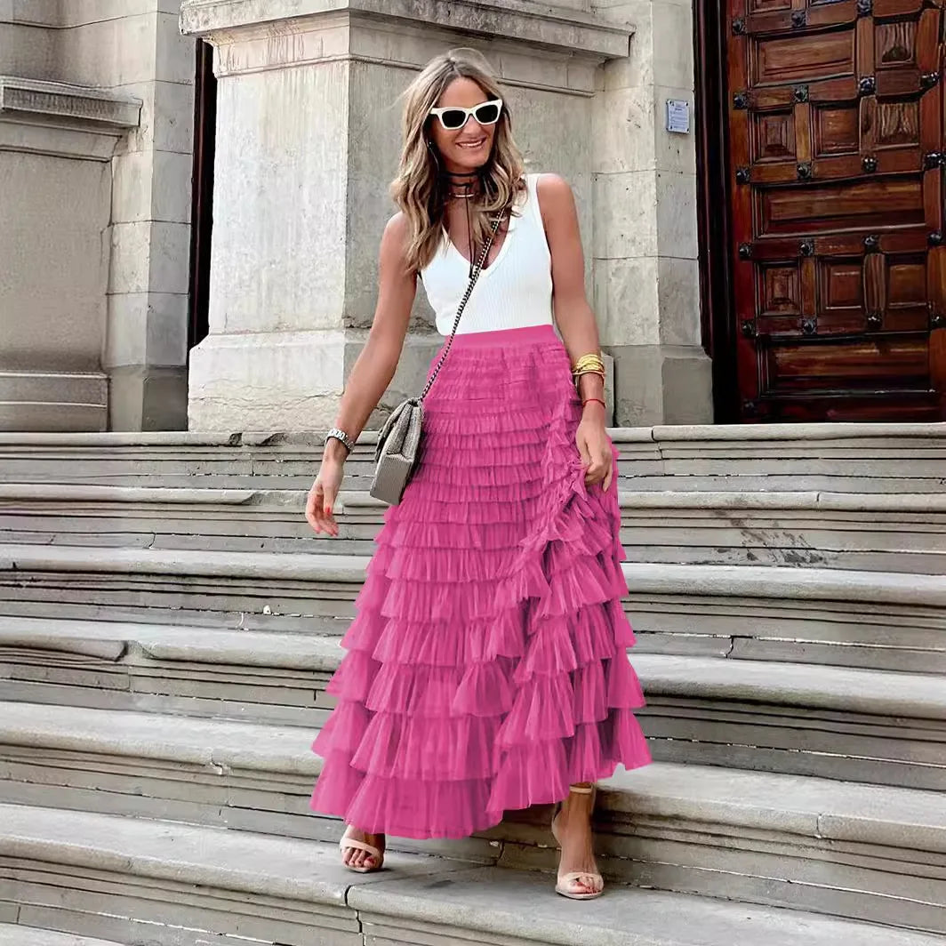 Elegant Skirts for Women Summer Autumn Women High Waist Mesh Polyester