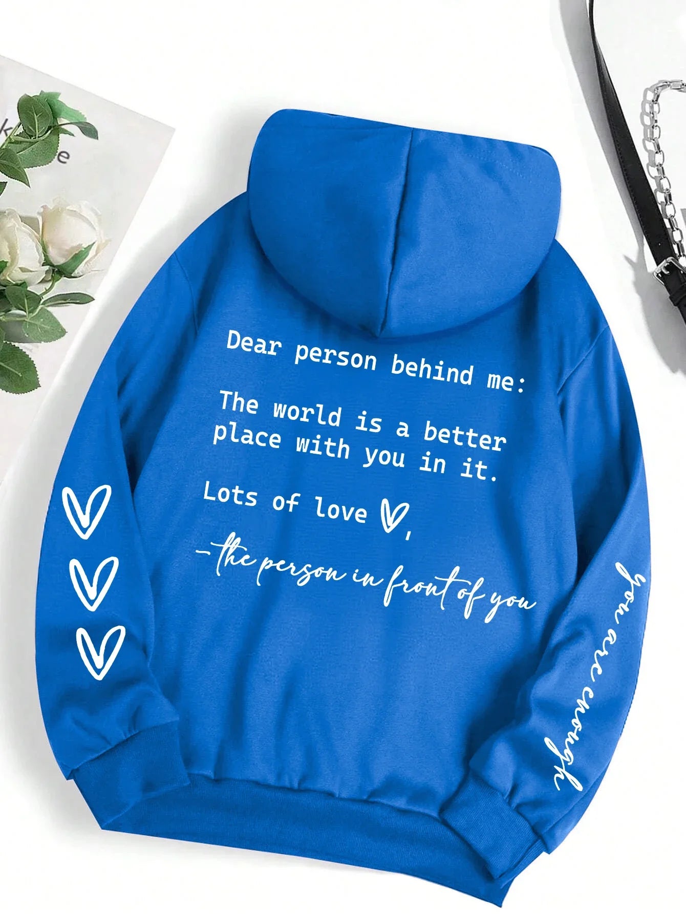 Dear Person Behind Me Letter Graphic Print Hoody Women's Fashion Soft Sweatshirt Autumn Warm Fleece Hooded Casual Loose Tops