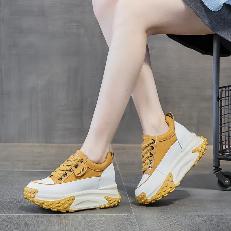 Fujin 7cm Genuine Leather Platform Wedge Fashion Women Spring
