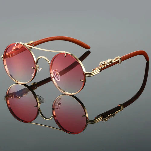 KAMMPT Vintage Round Sunglasses Men Fashion Double Bridge Multicolor