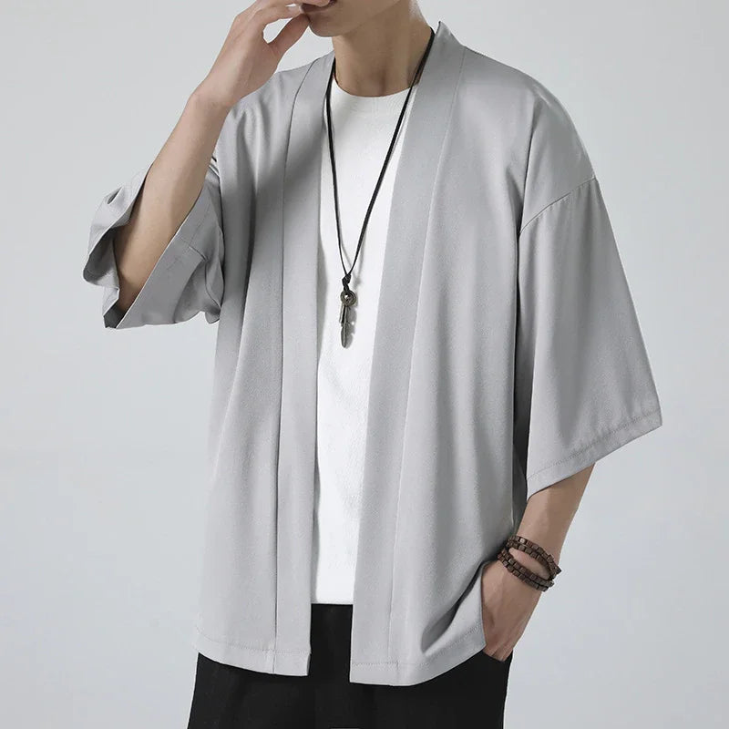 Kimono Men Cloak Kimono Para Hombre Black Coat White Cloak Beach Shirt