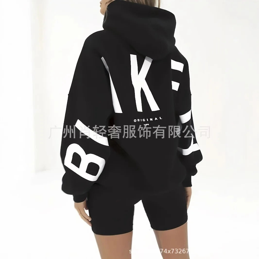 New Fashionable Minimalist Letter Print Versatile Long Sleeve Loose Hoodie Women's Clothing Comfortable Casual Streetwear