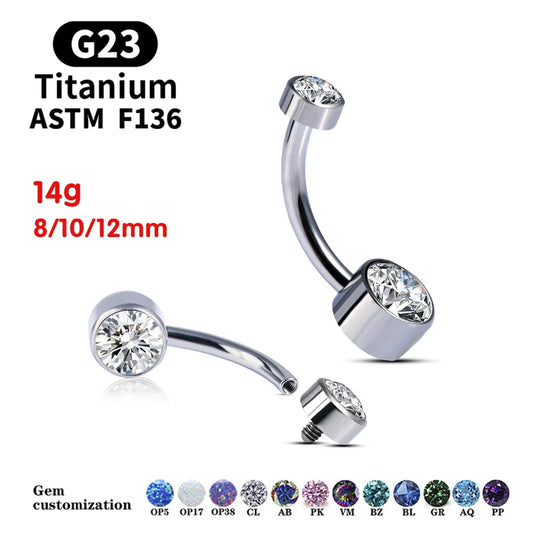 G23 Titanium Premium Gem Stone Belly Button Rings Body Piercing