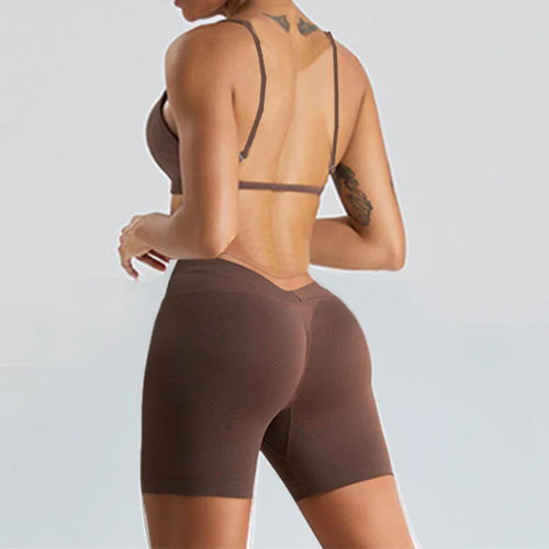 S-XL 1/2PCS Sport Bra Yoga Set Gym Suit V back Shorts Women Tracksuit