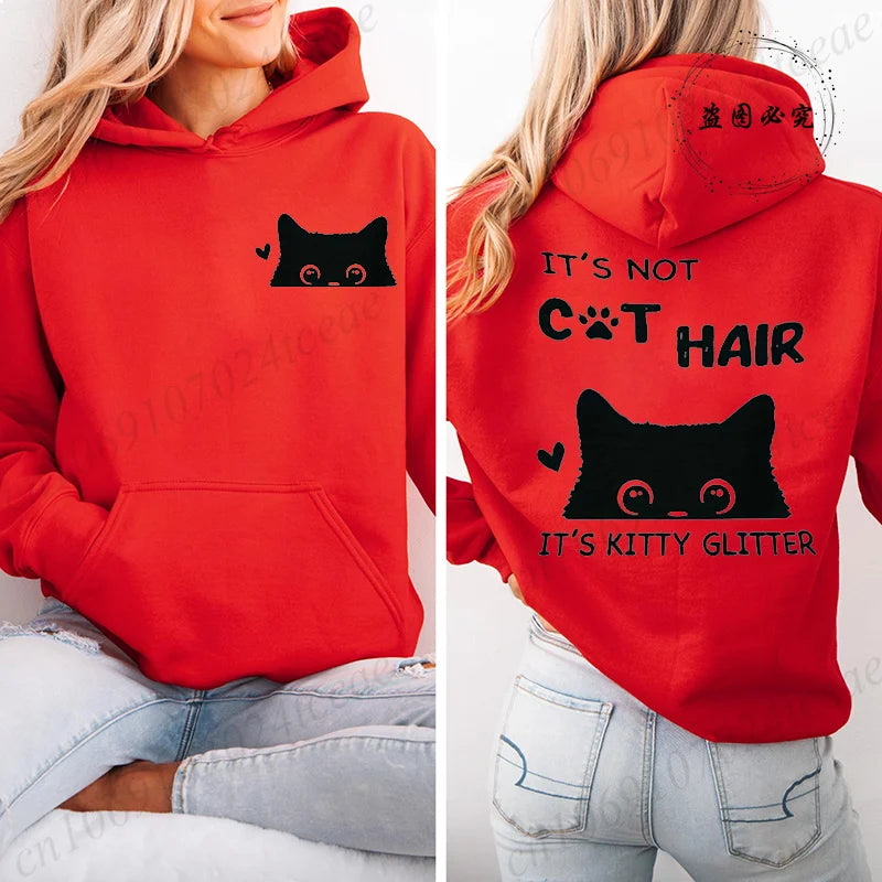 It's Not Cat Hair Printed Womens Hoodies Long Sleeve Sweatshirt Fall Winter Casual Pullover Hoodies Sportwear Tops with Pockets