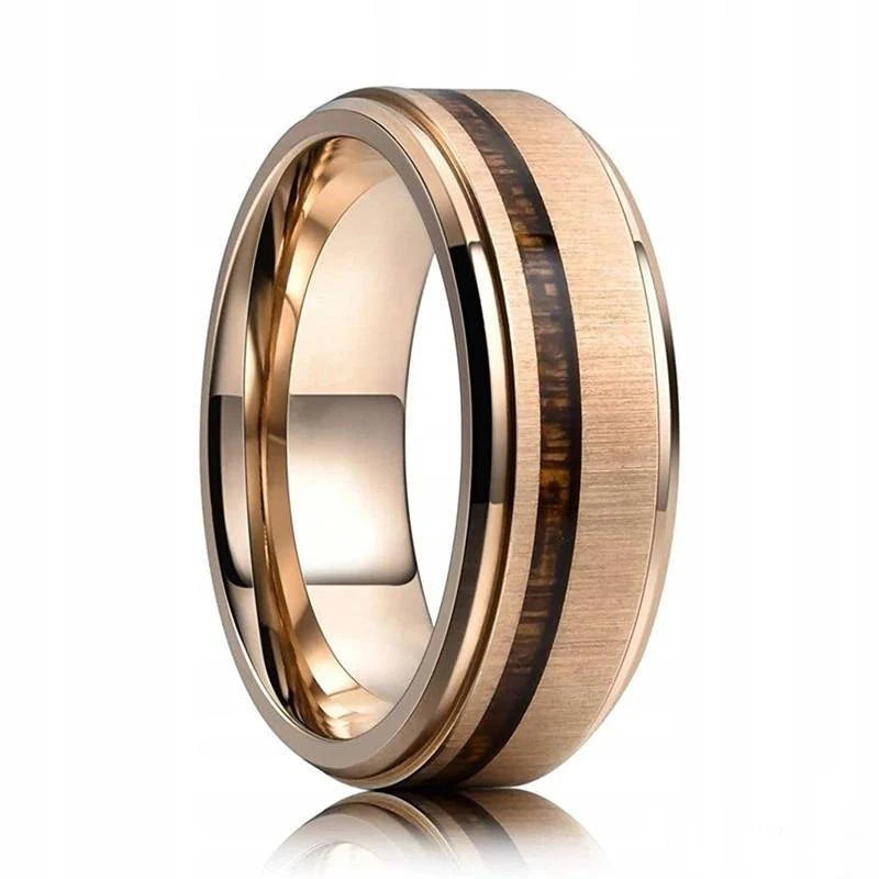 Fashion 8mm Black Stainless Steel Guitar String Rings for Men Whiskey Barrel Wood Inlay Guitarist Ring Men Wedding Band Jewelry
