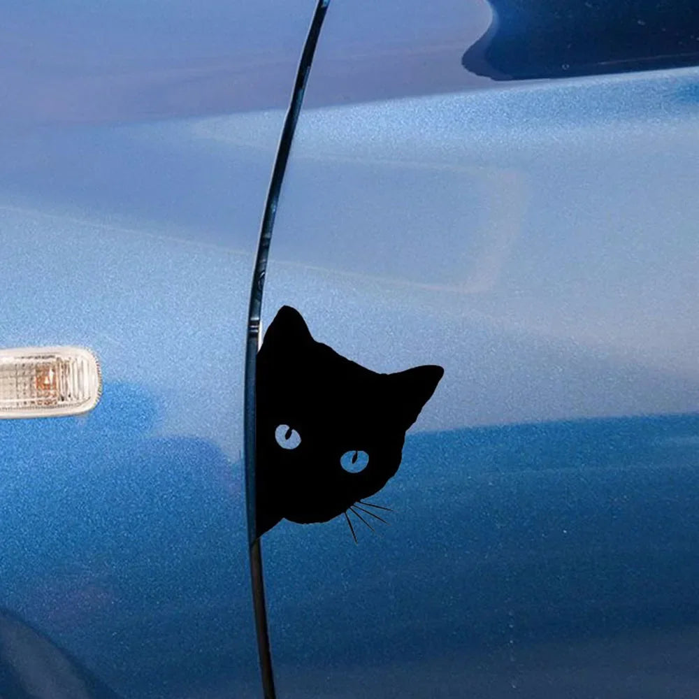 Creative Black Cat Face Peeking Car Stickers Automotive Decal Window