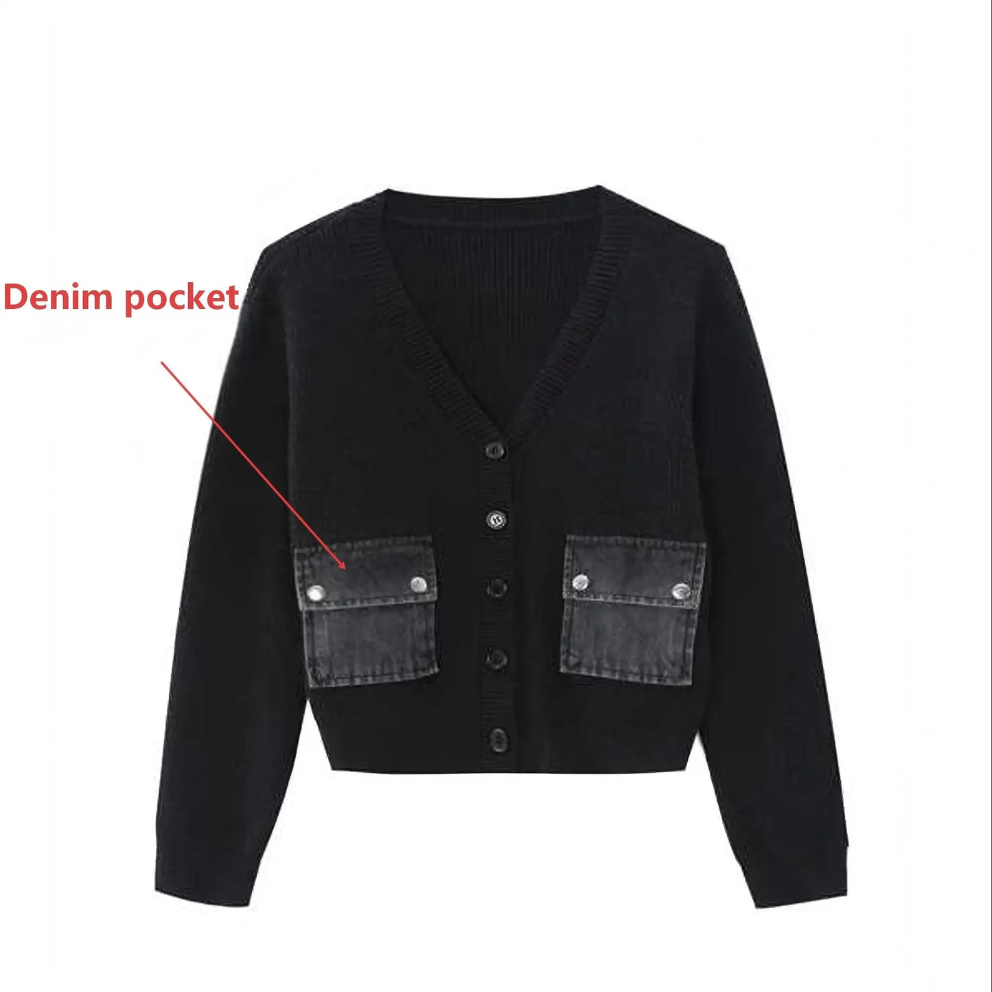 AP Women 2026 Autumn and Winter Denim V-neck Dress Knitting Cardigan Mock Neck Modal Shirt