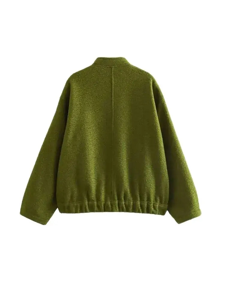 Women Fashion With Pockets Oversized Bomber Jacket Coat Vintage Long Sleeve Snap Button Female Outerwear Chic Tops