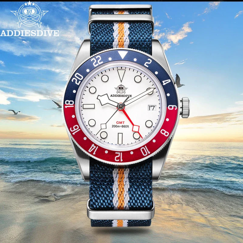 ADDIESDIVE Luxury GMT515-24H Men's Watch Diver 200m Bubble Mirror Glass BGW9 Super Luminous Stainless Steel Men's Analog Watches