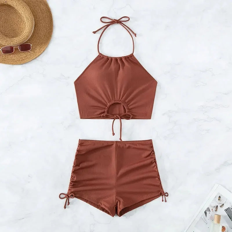New Arrival High-Waist Strap & Tie Swimsuit, Women's Summer Square-Leg Bikini for Beach
