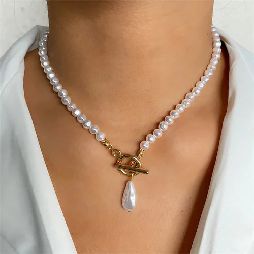 FNIO Pearl Chain Choker Necklace For Women Collar Goth Necklaces