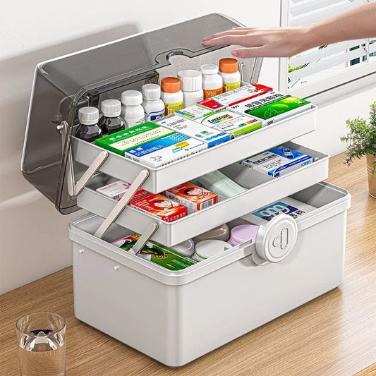 3 Layers Large Capacity Family Medicine Organizer Storage Box Portable