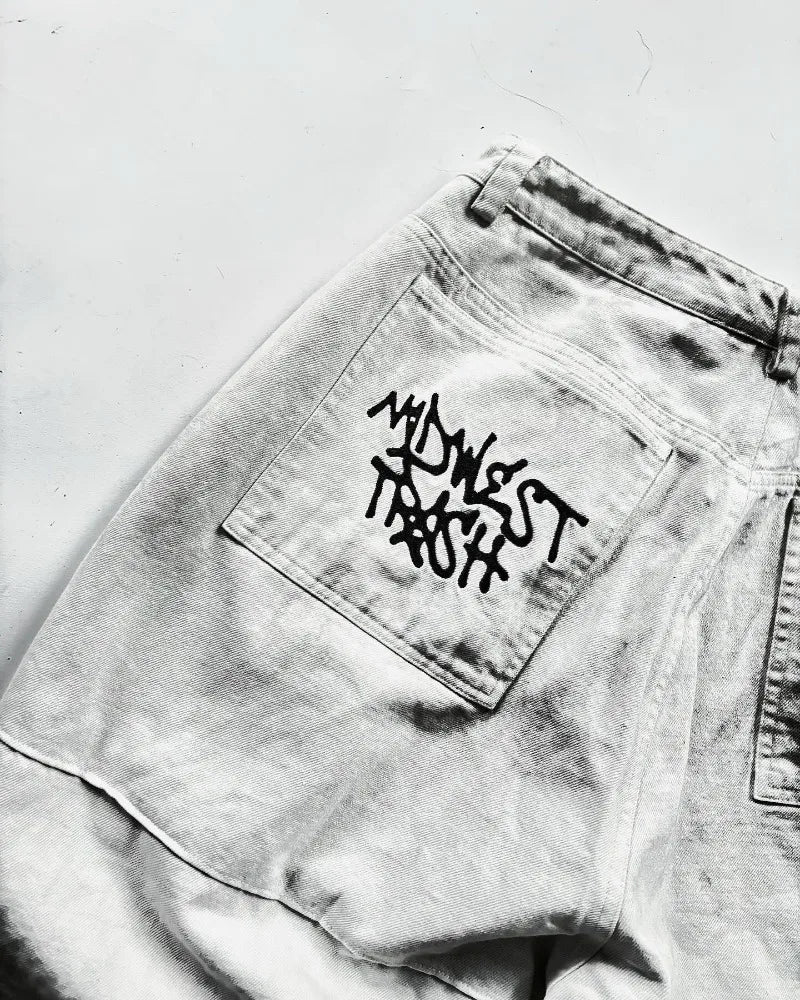 European and American vintage washed ripped jeans Men Y2k pants Street