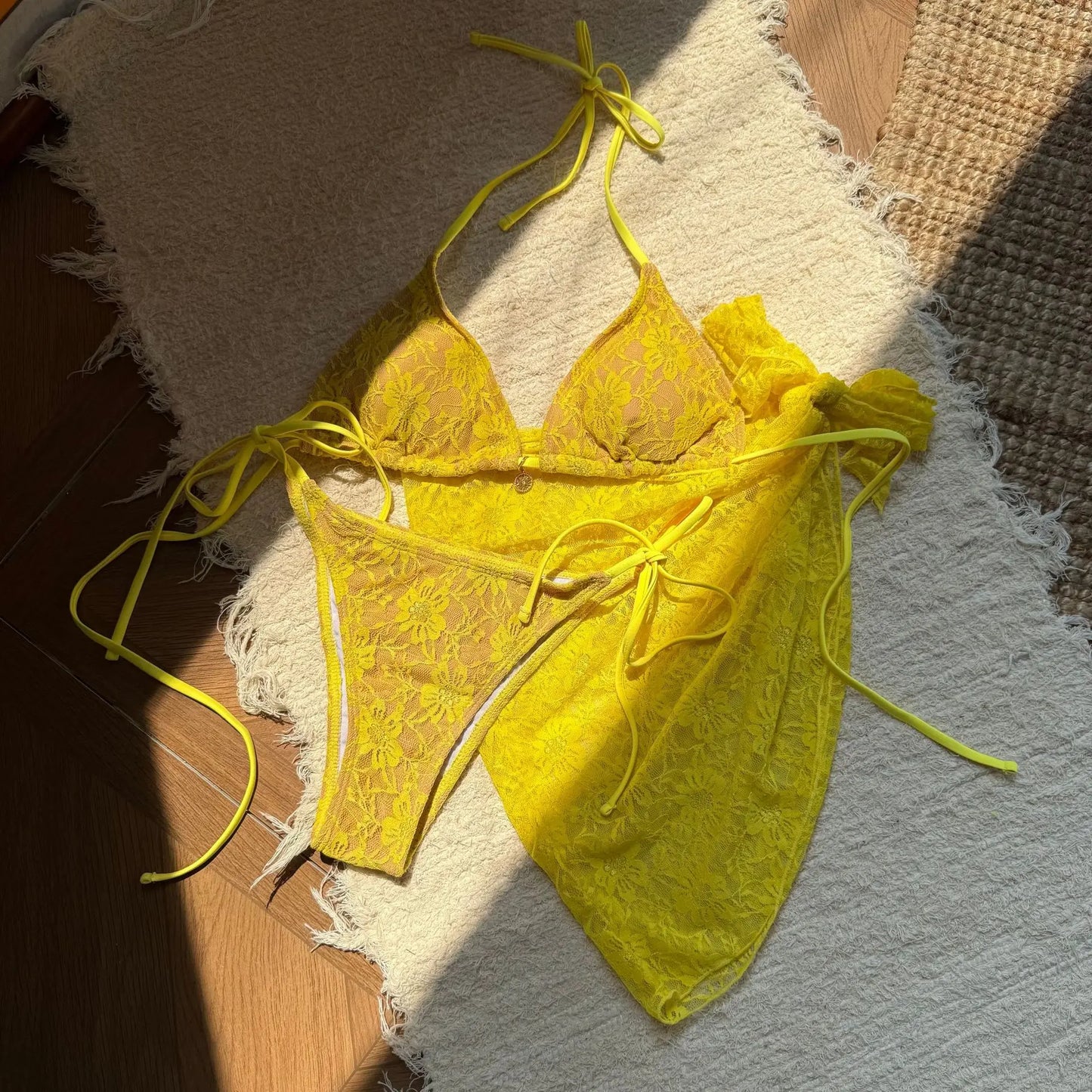 Lace Patchwork Bikinis Micro Thong Swimwear with Long Sleeve Cover Up Side Bandage Beach Bathing Suit Halter String Swimsuits