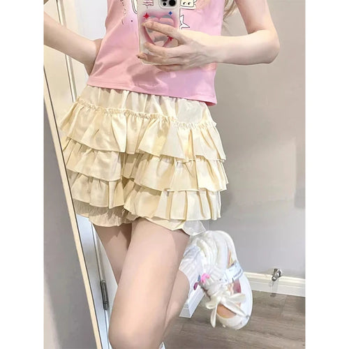 MEXZT Y2K Sweet Ruffles Mini Skirt Women Kawaii Lolita Bow A Line