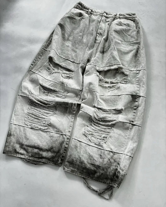 European and American vintage washed ripped jeans Men Y2k pants Street