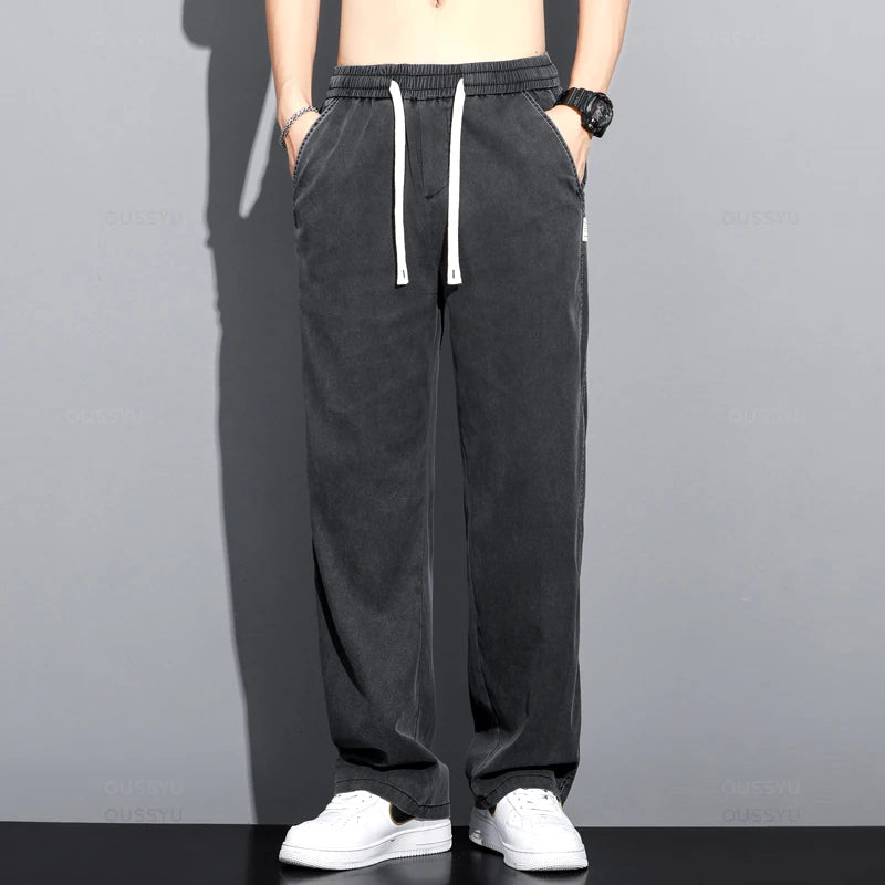 Summer Thin Soft Lyocell Fabric Jeans Men Loose Straight Wide Leg