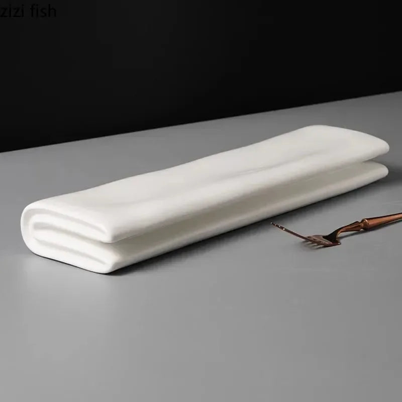 Solid Color Ceramic Folding Long Plate Restaurant Sushi Plate Dessert