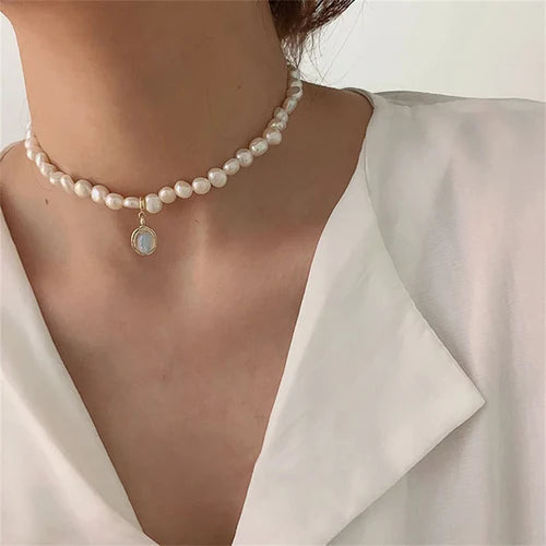 FNIO Pearl Chain Choker Necklace For Women Collar Goth Necklaces
