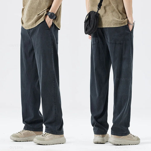 Summer Thin Soft Lyocell Fabric Jeans Men Loose Straight Wide Leg