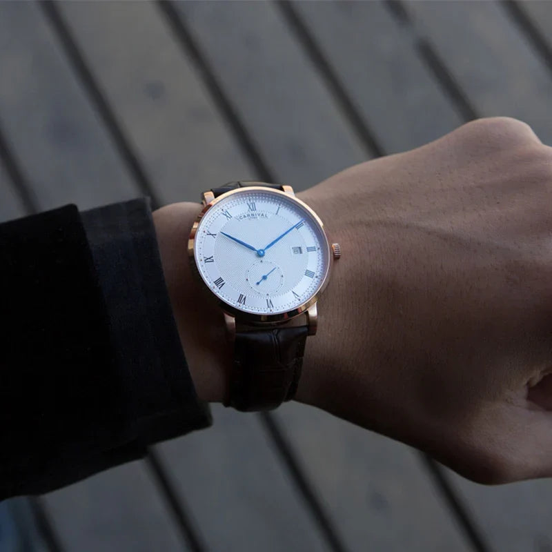 Carnival Brand Luxury Watches for Men Fashion Waterproof Rose Gold Silver Calendar Automatic Mechanical Wristwatch Reloj Hombre