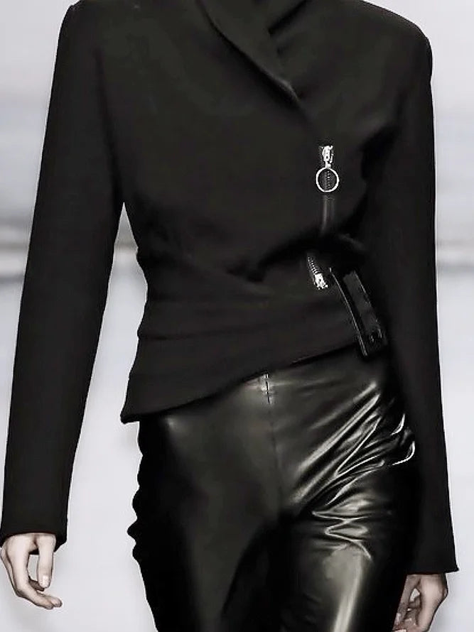 Modigirl Woman Autumn Winter Formal Evening Asymmetric Jackets 2025 New Long Sleeves Black Zipper Urban Casual Women's Outerwear