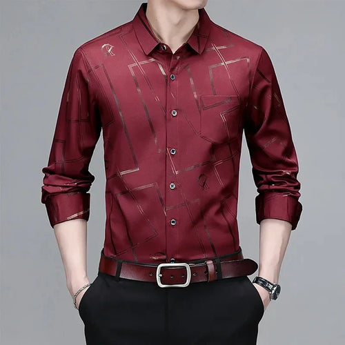 Men's Casual and Fashionable Long Sleeved Printed Shirt, Non Ironing