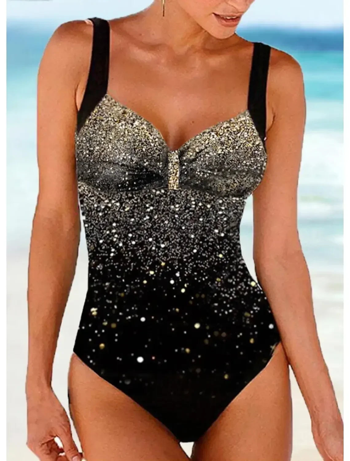 Women's Beachwear Glitter Printed Halter Women's Tankini Swimsuit