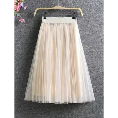 Vintage Tulle Skirt Women Streetwear Elastic High Waist Mesh Pleated