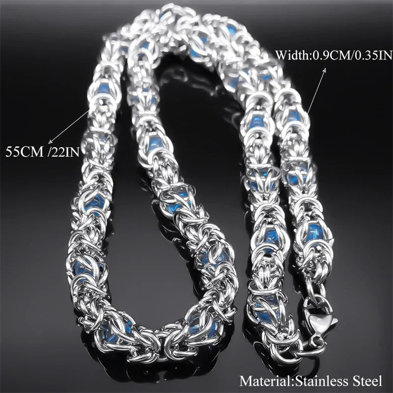 Trendy Byzantine Link Chain for Men Boys Stainless Steel Silver Color Think Necklace Biker Male Party Gift Jewelry collar hombre