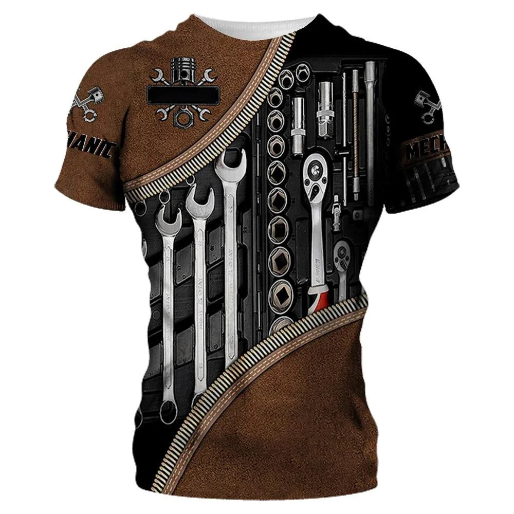 Summer Men Short Sleeved Mechanical Tools 3D Printing MEN'S Casual