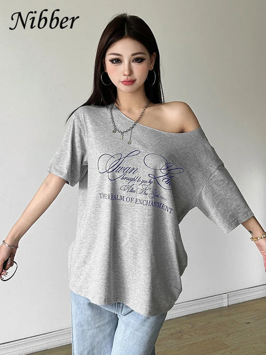 Nibber Casual Relax Woman T-shirt Letter 2024 Women Hot New Versatile