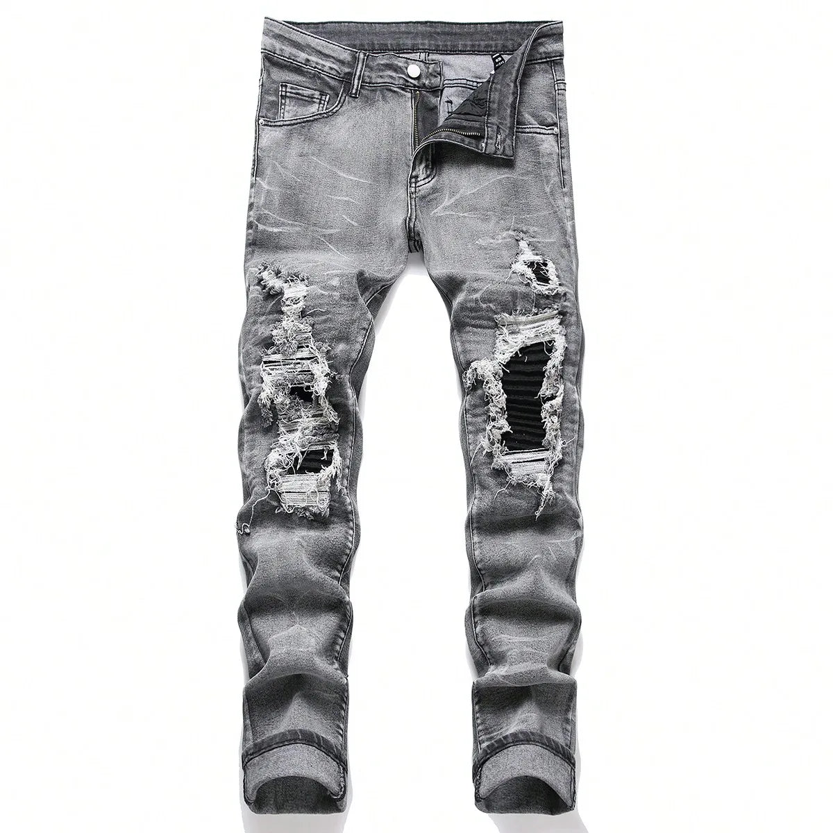 Men‘s Stretchy Denim Jeans Streetwear Tearing Patchwork Holes Ripped