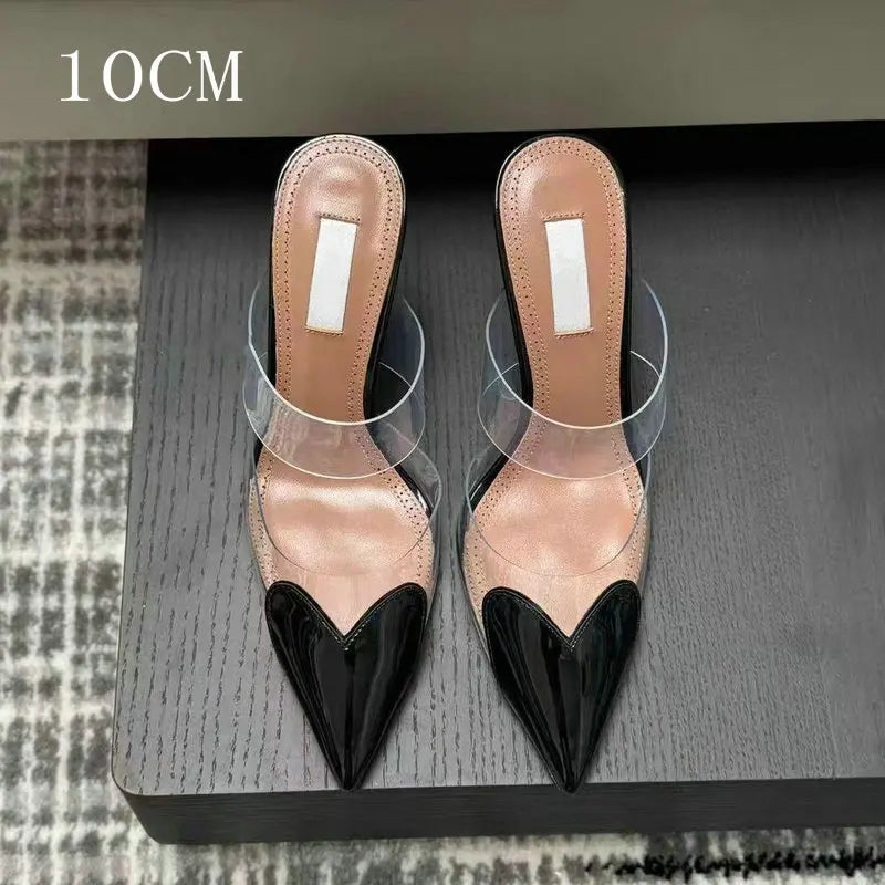6cm/8cm/10cm High Heels Summer Transparent Sexy Patchwork Color Sandals Women'S Half Pointed Female Slippers