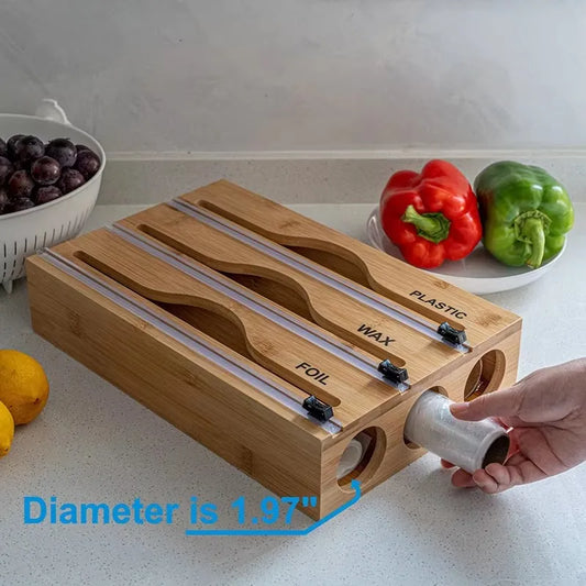 1pcs Refillable Bamboo Cling Film Box Cutter Food Wrap Dispenser