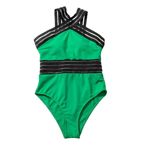 One-piece Swimsuit Mesh Splicing Monokini for Women High Waist