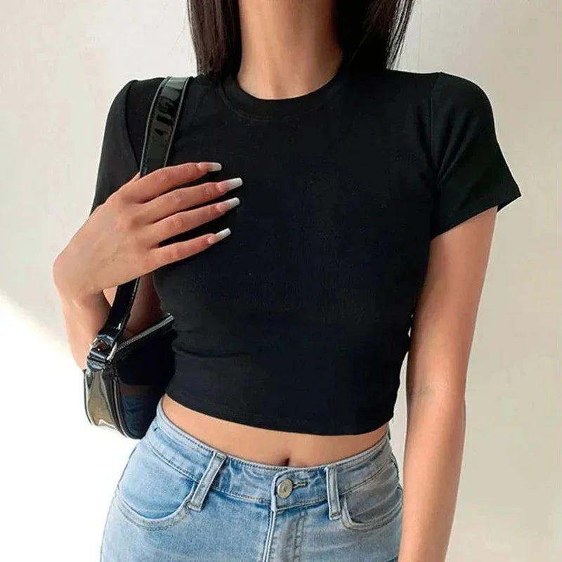 Short Sleeve T-Shirt Women Solid Simple Casual Soft All-Match Basic