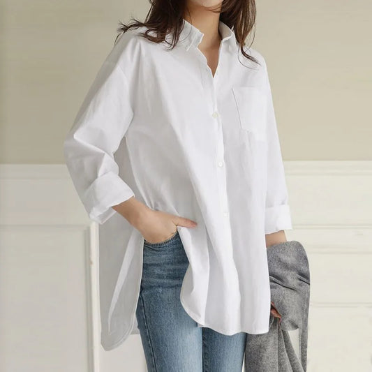 Vintage Long Sleeve Women Shirts 2024 Fashion New Loose White Blouse