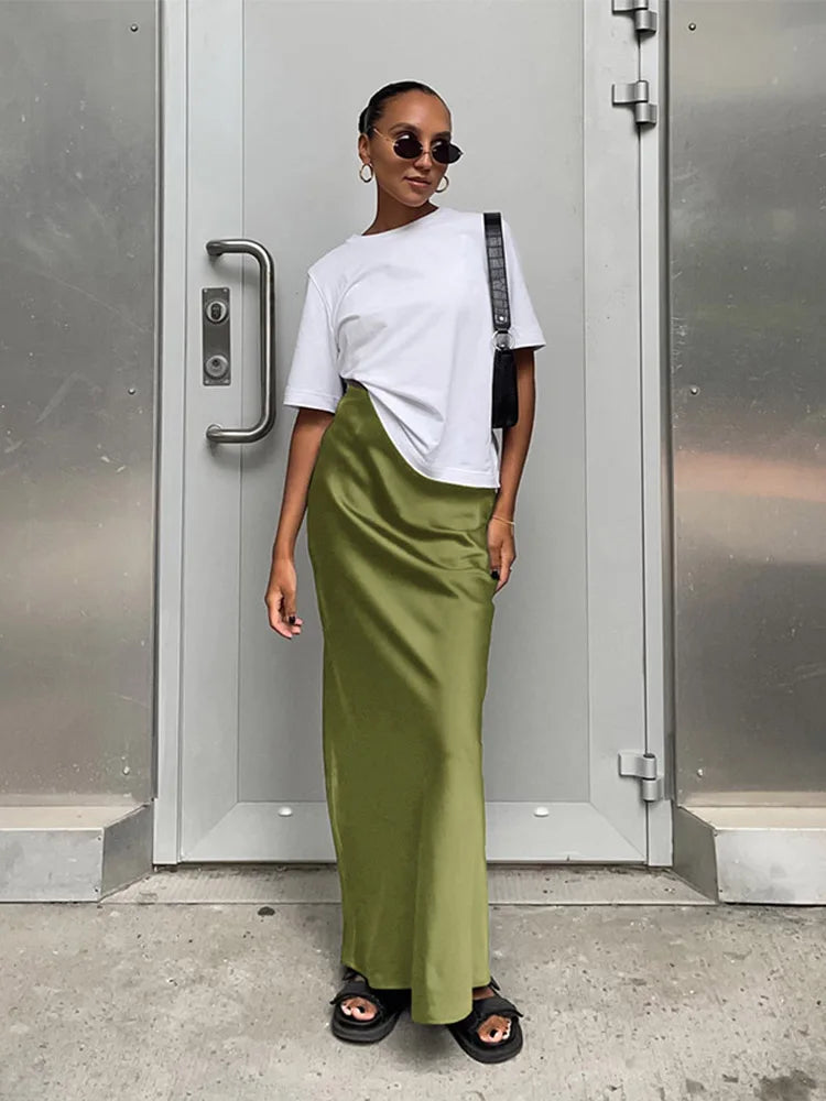 Elegant Satin Black Trumpet Skirts Fashion Slim High Waist Skirts