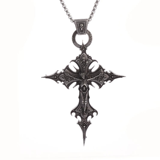 Gothic Crucifixion Skull Cross Pendant Necklace Catholic Prayer