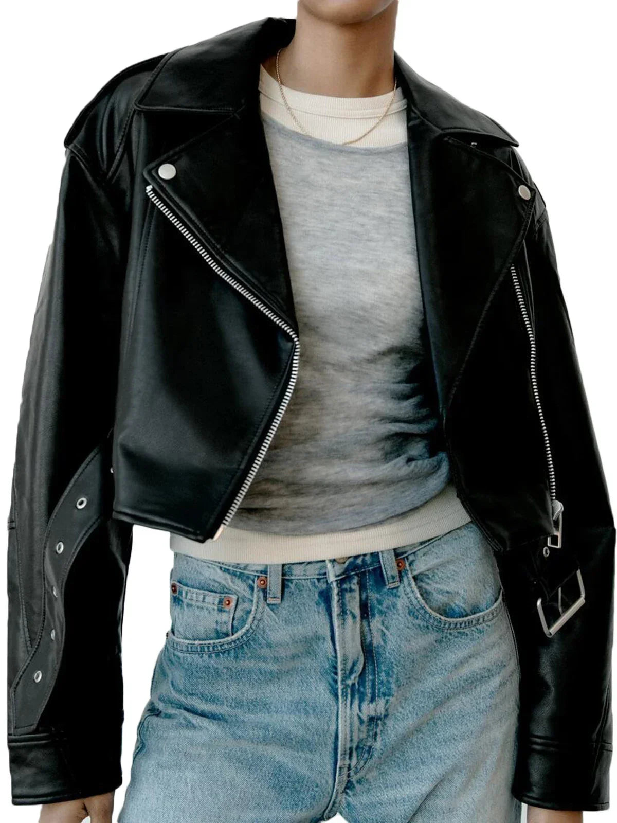 Fitaylor Women Faux PU Leather Jacket Casual Lady Lapel Zipper Short