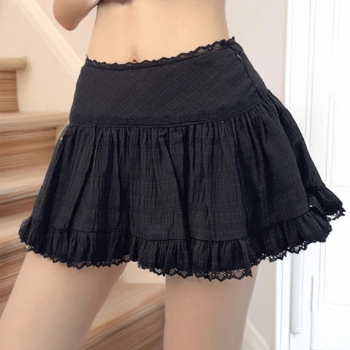 Balletcore Ruffled Mini Skirt with Lace Trim Low Rise Tiered White